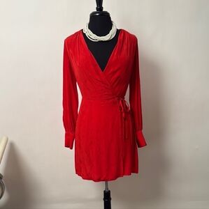 Topshop Vibrant Red Long Sleeve Dress
